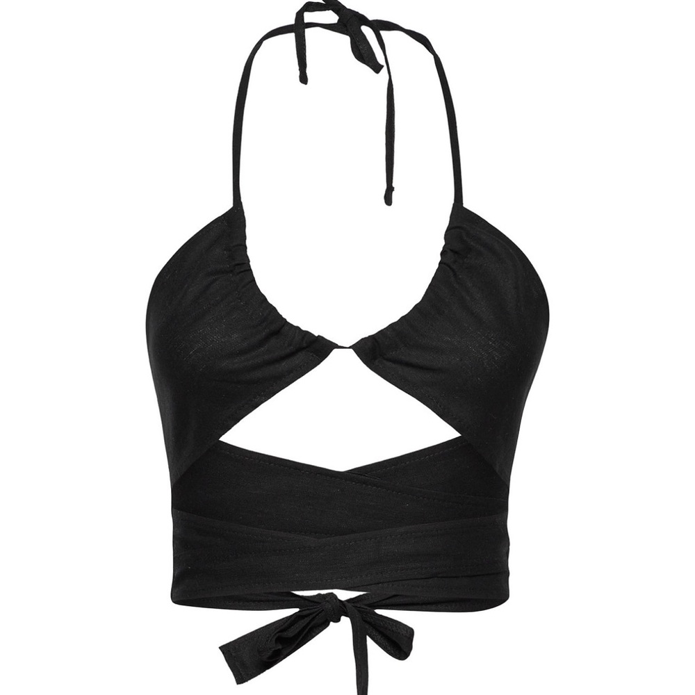 OW Collection Crete Linen Blend Wrap Top Size Small - Picture 2 of 9